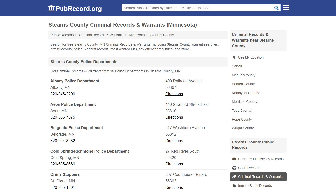Stearns County Criminal Records & Warrants (Minnesota)